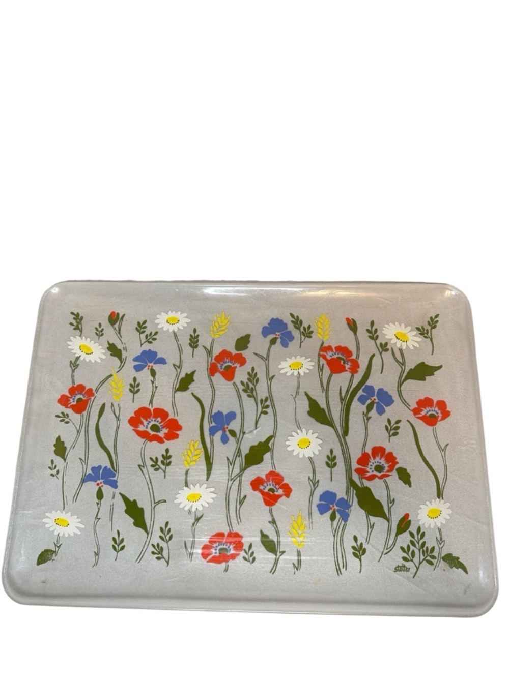 Stotter vintage clear frosted plastic acrylic floral daisy peony tray server